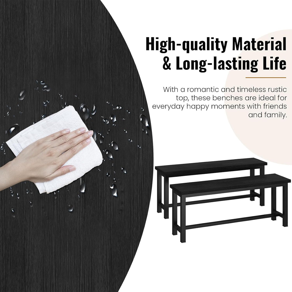 Recaceik Dining Benches, 39 Inch Table Benches, Pair of 2 Benches for Dining Room, Kitchen, Entryway, Bedroom, Industrial Small Bench Kitchen Bench with Metal Legs, Easy to Assemble, Black