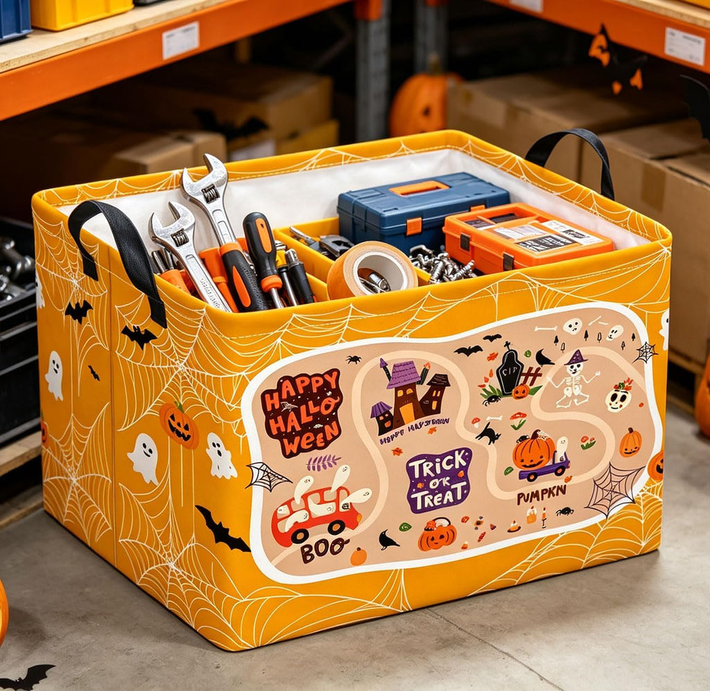Rectangle Storage Basket,Gift Basket,Room Decor(White Web Halloween)