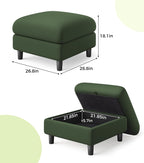 Welzona Teddy Storage Ottoman, 26.7"Large Living Room Ottoman, Coffee Table | All-Wood Ottomans with Storage, Tool-Free Setup Bench for Bedroom, for Welzona Loveseat Sofa Couch Living Room Set, Green