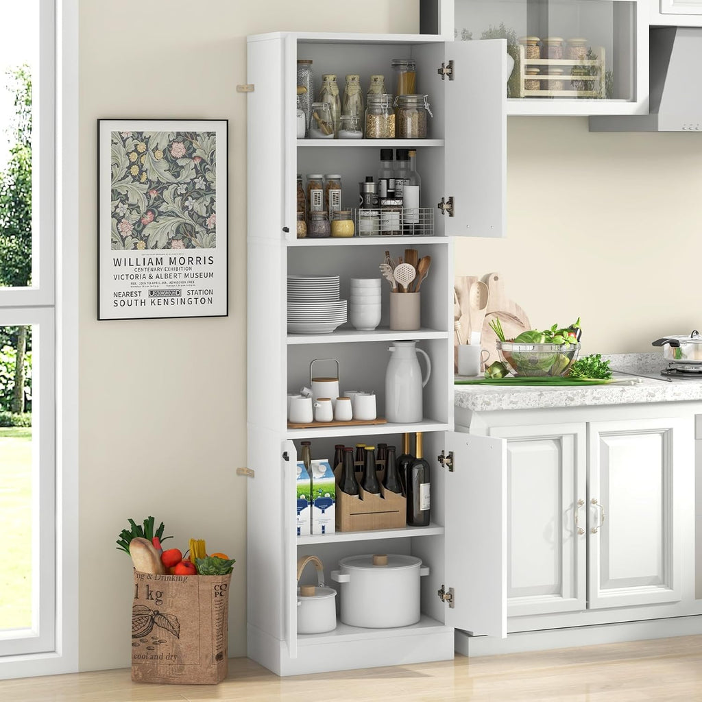 Giantex Kitchen Pantry Cabinet, 75” Tall Freestanding Cupboard with Doors & Shelves, Safety Hinges & Anti-Tipping Devices, Storage Sideboard for Dining Room, Living Room (White)