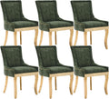 Olive Green Upholstered Dining Chairs Set of 6, Gold Stainless Steel Legs | High back; nailhead trim; modern style; 400 lb capacity dining chairs for Kitchen; easy assembly;accent kitchen chairs