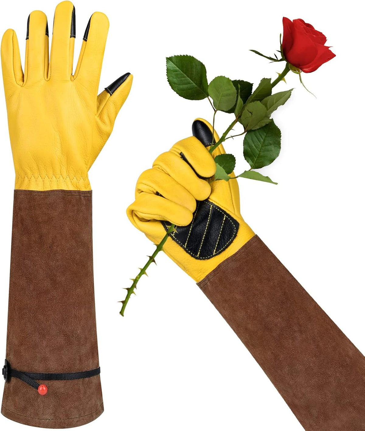Long Gardening Gloves for Women Thorn Proof,Rose Pruning Cowhide Leather Garden Gloves for Cactus, Rose and Blackberry