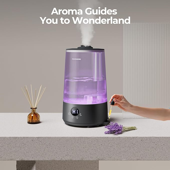 Homvana 3.6L Cool Mist Humidifiers for Bedroom, Large Room, Home, House, Office, Living Room, 34H Top Fill Easy to Clean Small Humidifier for Plants indoor, Grow Tents, Greenhouse, Filterless (Black)