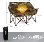 Double Camping Chairs Oversized Loveseat - 2 Person Camping Chair Portable Lawn Folding Chair for Outside Adults - Heavy Duty Outdoor Camping Couch with Cup Hold, Camouflage