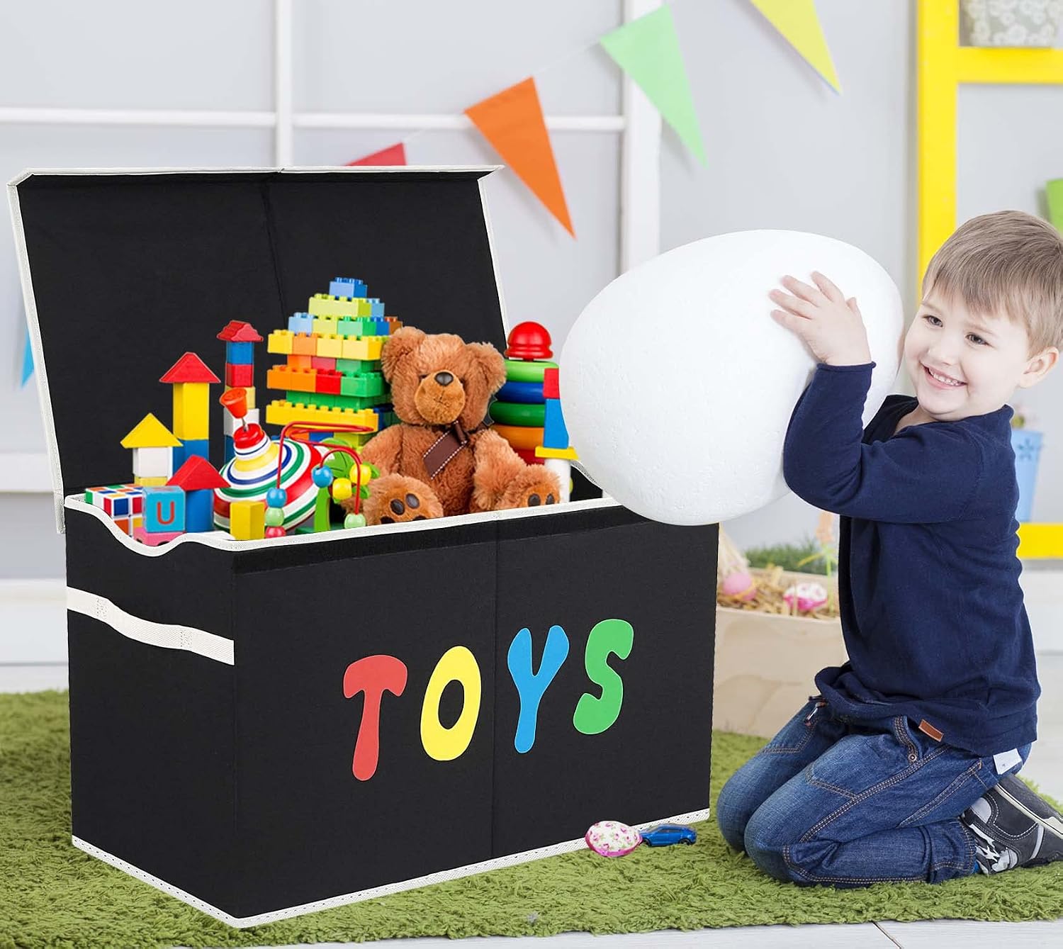 YOLOXO 2 Pack Toy Box Chest, Collapsible Sturdy Storage Bins with Lids, Extra Large Kids Toy Storage Organizer Boxes Bins Baskets
