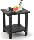 LUE BONA Outdoor Side Table, 2-Tier HDPS Small Patio Table, Black | 2-Tier Shelf for Extra Storage, Small End Table for Pool, Porch, Balcony, Weather Resistant HDPS, Easy Clean