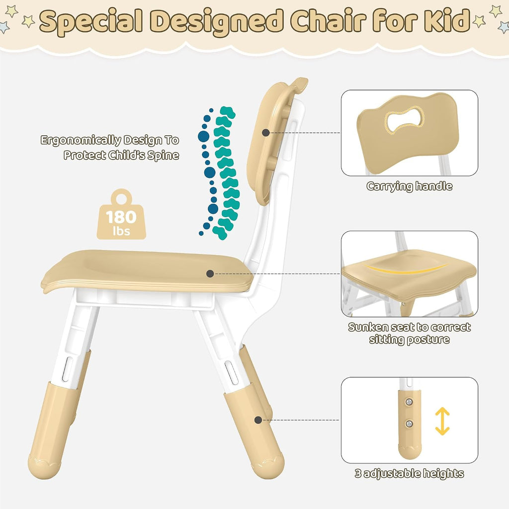 DOREROOM Adjustable Kids Table & 2 Chairs Set, 31.5" L x 23.6" W, Beige-W | Graffiti Desktop,Table Supports 300 lbs,Toddler Ages 2-8，FSC-certified, Children Activity Table for Daycare, Classroom, Home