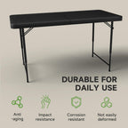 Folding Table 4 Foot - 3 Level Adjustable Height, HDPE Wicker Pattern, Heavy Duty 440LBS Capacity, Portable - for Camping, Party, Indoor & Outdoor Use, 2 Pack