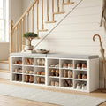 AMONIDA Shoe Storage Bench with Cushion, Entryway Bench with Shoe Storage,18 Cubby Shoe Bench with Removable Dividers, Shoe Organizer Bench for Entryway, Living Room, Light Grey (18, White)
