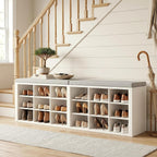 AMONIDA Shoe Storage Bench with Cushion, Entryway Bench with Shoe Storage,18 Cubby Shoe Bench with Removable Dividers, Shoe Organizer Bench for Entryway, Living Room, Light Grey (18, White)