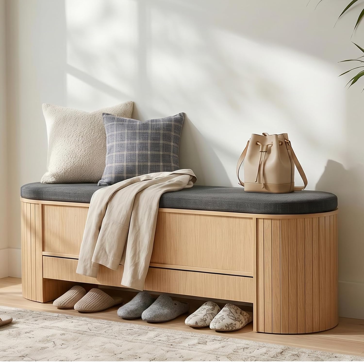 Gyfimoie Shoe Storage Bench with Cushion, Sturdy Entryway Bench Supports 300 lb, Wood Storage Chest with Drawer for Bedroom, 47.64"*17.91 * 13.98" Inches, Shoe Benches for Living Room, Hallway
