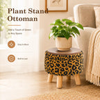Wimarsbon Storage Ottoman, Modern Round Footrest with Soft Padded Seat, Pattern Velvet Footstool with Wood Legs, Accent Small Table or Plant Stand for Hallway, Living Room (Orange)