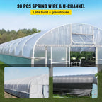 VEVOR Greenhouse Spring Wire and Lock Channel 30 Packs, 6.56 ft PE Coated Aluminum Alloy Bundle Kit, Plastic Poly Film or Shade Cloth Attachment w/Screws, Silver