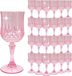 Plastic Wine Glasses，Plastic Goblets Vintage Style Cordial Drinking Glasses for Wedding Reception, Grand Event Party Supplies (24, Pink)