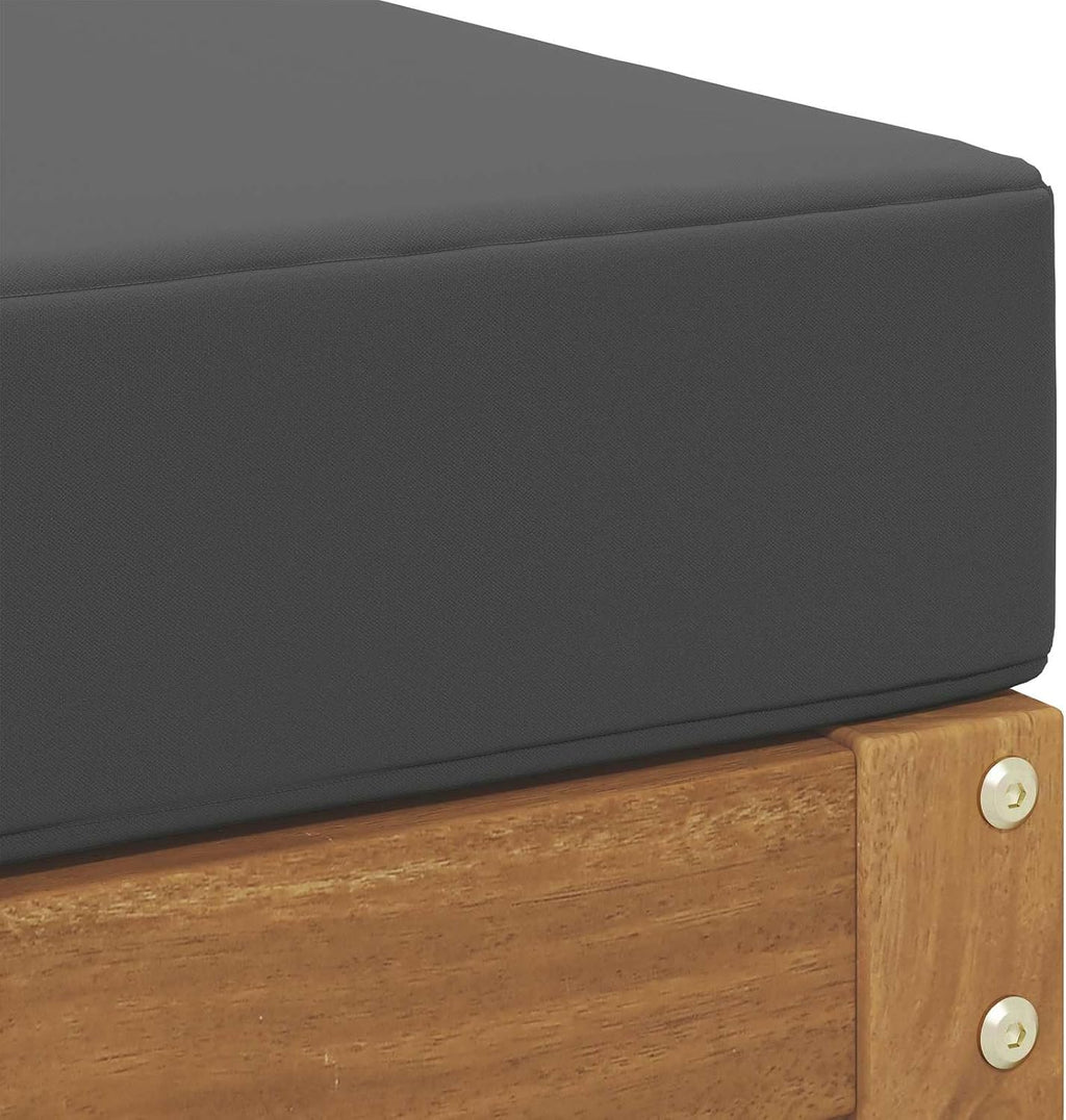 Outdoor Footstool Solid Acacia Wood Garden Ottoman with Anthracite Seat Cushion for Patio Deck Backyard Modular Seating Sets 23.62 x 23.62 x 17.72 Inches