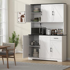 71" Tall Kitchen Pantry Storage Cabinet with Charging Station,Farmhouse Buffet Cabinet with Microwave Shelf,Large Kitchen Hutch Cabinet Doors & Drawer,Food Pantry for Dining Room,Living Room (White)