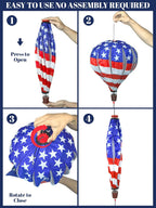 2PCS Giant Patriotic Hot Air Balloon Wind Spinners 14" W x 59" H Large American Whirligig Wind Spinner Hanging Ornaments for Memorial Day July of 4th Yard Garden Lawn Outdoor Decorations