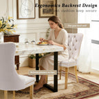 Velvet Dining Chair Set of 2,Upholstered Tufted Dining Room Chair with Nailhead Trim and Stainless Steel Gold Leg for Kitchen,Beige