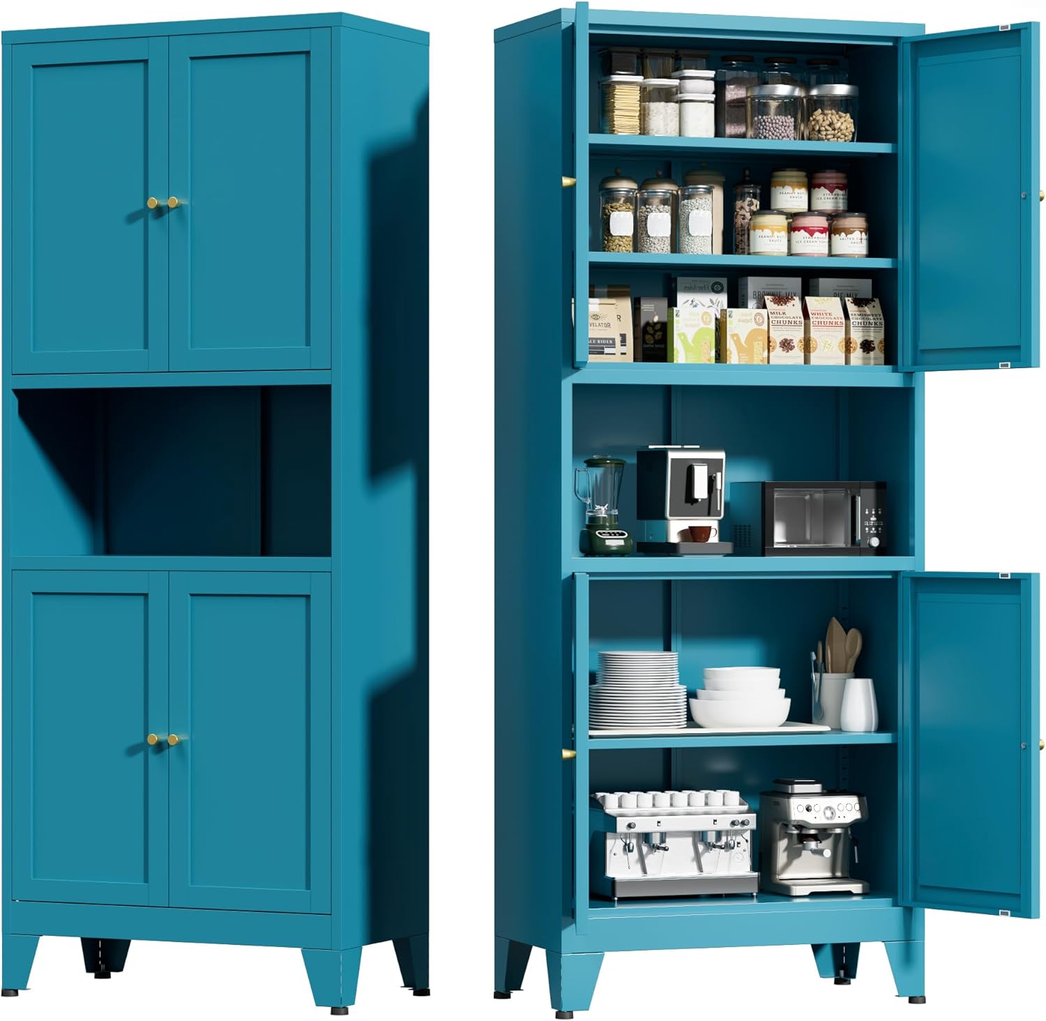 COFaR 69" Tall Modern Kitchen Pantry,Metal Storage Cabinet with Adjustable Shelves,Pantry Cabinet with 6-Tier,Freestanding Cupboard for Kitchen,Dining Room,Living Room,Bathroom,Blue