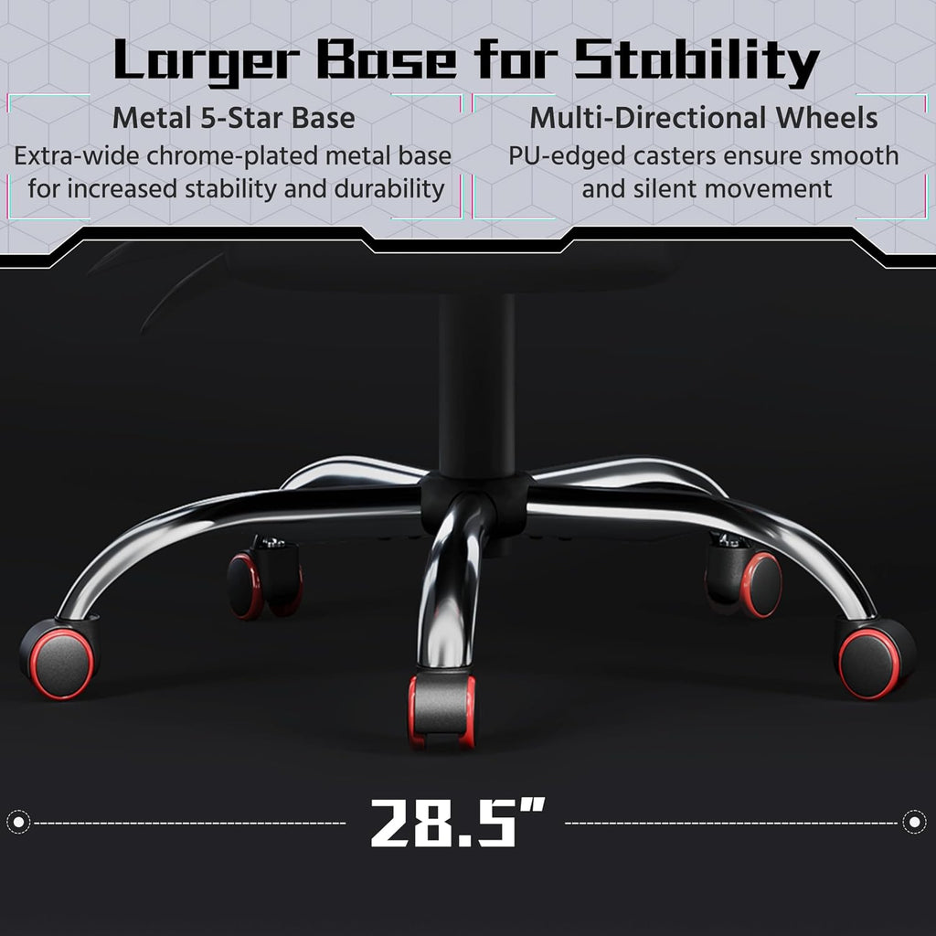 Yaheetech Gaming Chair with Massage Lumbar Pillow High Back Reclining Red | PU leather racing seat with thick foam padding, massaging lumbar cushion, headrest, and steady recline for all-day comfort.