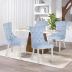 Velvet Dining Chairs Set of 4,Upholstered Dining Room Chairs with Stainless Steel Legs,Modern Luxury Kitchen Accent Chair with Button Tufted High Back,Pull Ring,Nailhead Trim,Light Blue