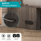 BALUS Queen Murphy Bed, Chest Murphy Bed with Built in USB Chariging Station & Storage Drawer, Solid Wood Cabinet Bed, Queen Hidden Bed for Guest/Living Room/Bedroom, No Mattress-Grey