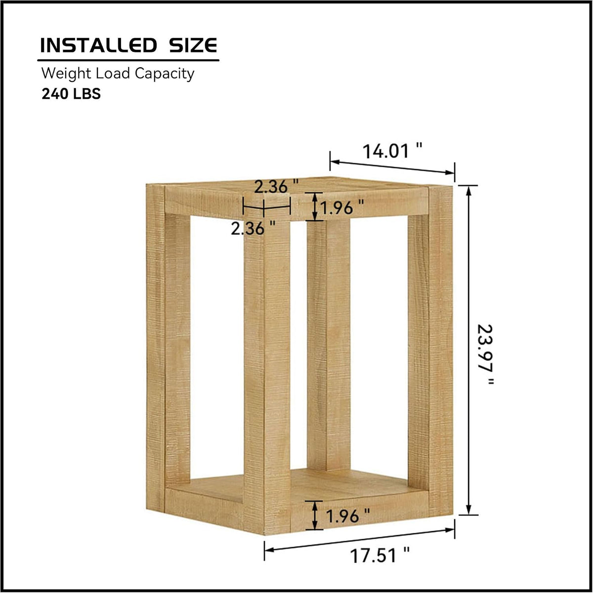 Rectangular Side Table with Shelf, Natural Wood End Table for Living Room with Storage, Compact Bedside Table for Small Spaces