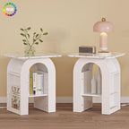 Small End Tables Living Room Set of 2 for Small Spaces,19" Marble Top Nightstand with RGB Strip, Side Table with Storage Shelf