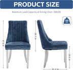 Shenyon Blue Dining Chairs Set of 6，Chenille Fabric Upholstered Dining Chairs with Silver Stainless Steel Legs, Modern Kitchen Chairs for Dining Room, Kitchen (Blue)