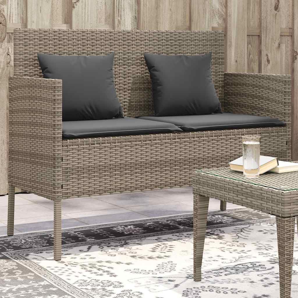 Gray Poly Rattan Outdoor Storage Bench with Cushion, Patio Seating with Waterproof Storage Bag for Cushions and Towels