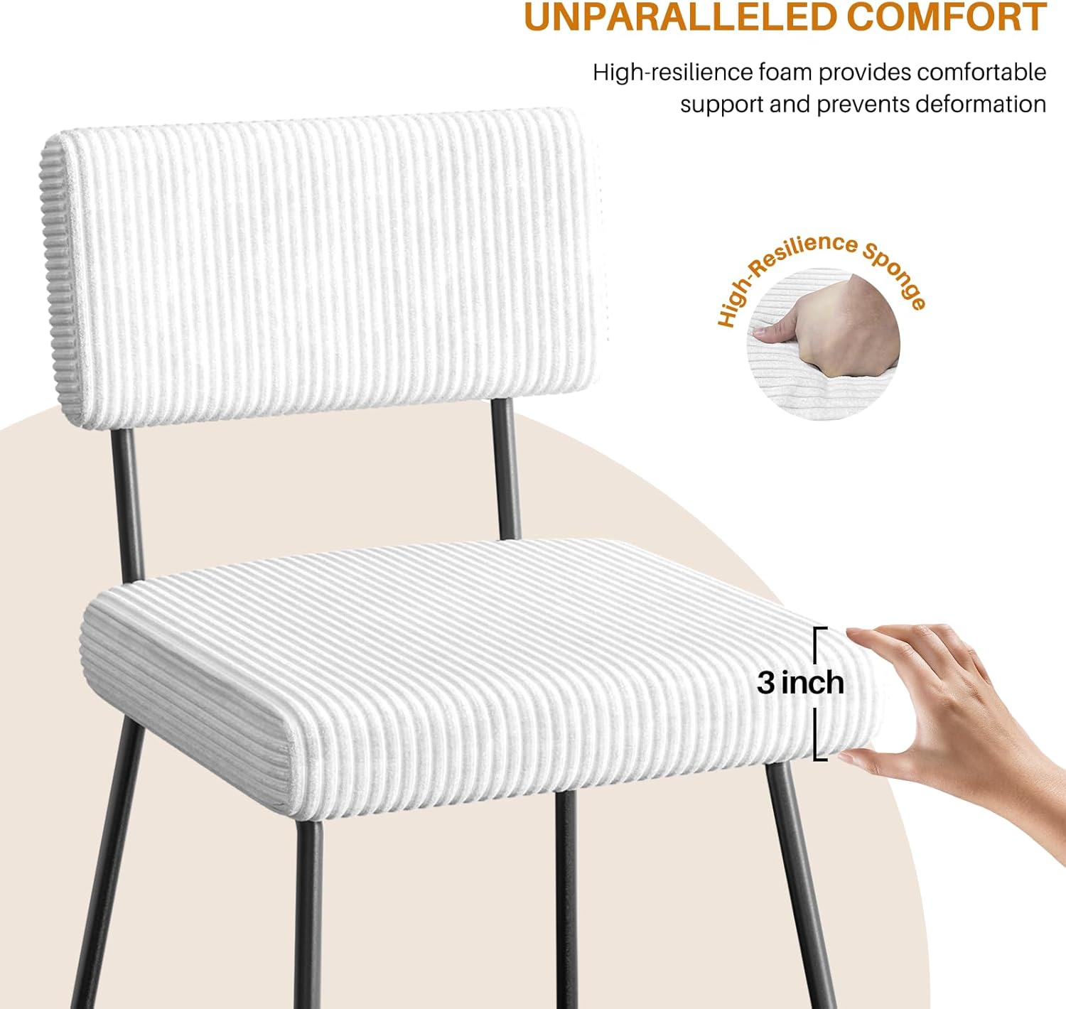 Velvet Dining Chairs Set of 6, Upholstered Dining Room Kitchen Chair with Thick Cushion, Soft Backrest, Metal Legs, Mid Century Modern Accent Side Chair for Home Living Room Bedroom, White