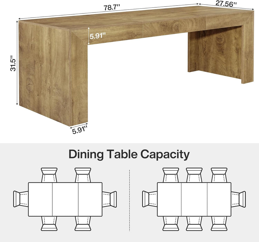 Tribesigns Extra Long Dining Table for 6-8 People, 78.7-Inch Rectangular Kitchen Table with Wooden Tabletop and Legs for Kitchen, Dining Room, Living Room, Heavy Duty, Brown