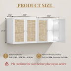 Laundry Room Cabinets with Lights, 24INCH Bathroom Cabinets Wall Mounted with Adjustable Shelves, Rattan Wall Cabinet for Bedroom, Kitchen, Bathroom (2PCS, White)