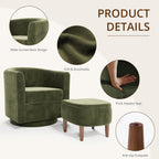 360° Swivel Accent Chair with Storage Ottoman Set of 2 | Small Modern Velvet Barrel Chair, Upholstered Armchair with Footrest for Living Room/Reading/Bedroom, Green