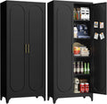 UNICOLY 75" Tall Pantry Storage Cabinet with Doors and 4 Adjustable Shelves, Freestanding Cupboard for Kitchen, Dining Room, Living Room, Bathroom, Black