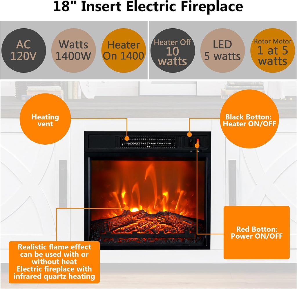 58 Inch Fireplace TV Stand for TV up to 65" | Farmhouse TV Stand with 18" Electric Fireplace, Rustic Entertainment Center with Storage, TV Stands for Living Room (Coffee)