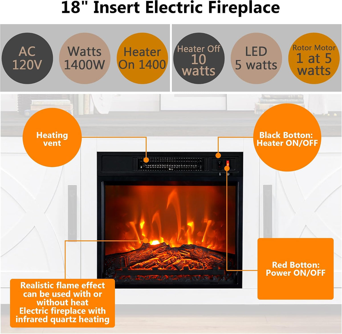 58 Inch Fireplace TV Stand for TV up to 65" | Farmhouse TV Stand with 18" Electric Fireplace, Rustic Entertainment Center with Storage, TV Stands for Living Room (Coffee)
