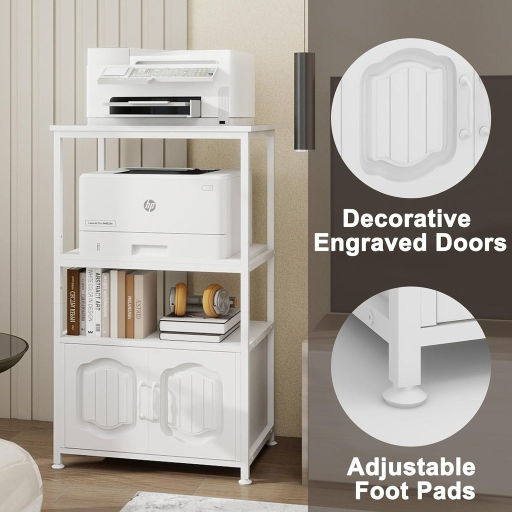 Natwind 4 Tier Printer Stand, File Cabinet w/Adjustable Open Shelves,White | Filling Cabinet with Book Shelf, Office Vertical Open Cabinet, Decorative Wood Printer Shelf with Storage for Home Office