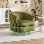 Hyfirm Modern Accent Chair, Swivel Barrel Armchair for Living Room, Button Tufted Velvet Comfy Chairs, Round Upholstered Single Sofa Seating with Gold Base, Green