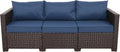 Rattaner 3-Seat Patio Wicker Sofa, Outdoor Rattan Couch Furniture Steel Frame with Furniture Cover and Deep Seat High Back, Blue Anti-Slip Cushion.