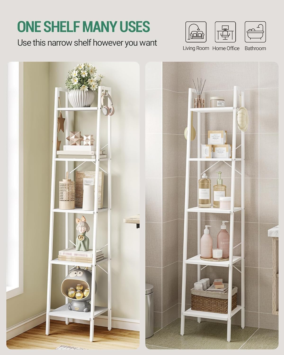 Hzuaneri Ladder Shelf, Bookshelf, Freestanding Corner Storage Shelf