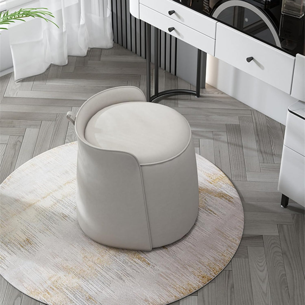 Modern Dresser Makeup Ottoman Stool, Leather Dresser Chair, Round Footstool, Extra Seating for Living Room/Bedroom/Entryway