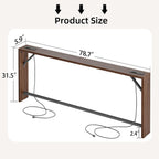 TIQLAB Sofa Table, 79 inch (1.2'' Thickness) Long Console Table Behind Couch, Narrow Entryway Table with Angled Metal Frame, Industrial Console Table, Black Walnut