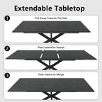 63-79 Inch Extendable Dining Table for 6-10, MDF Rectangular Kitchen Table with Removable Butterfly Leaf and Black Metal Base, Space Saving Design for Small Spaces & Holiday Gatherings, Black Lava