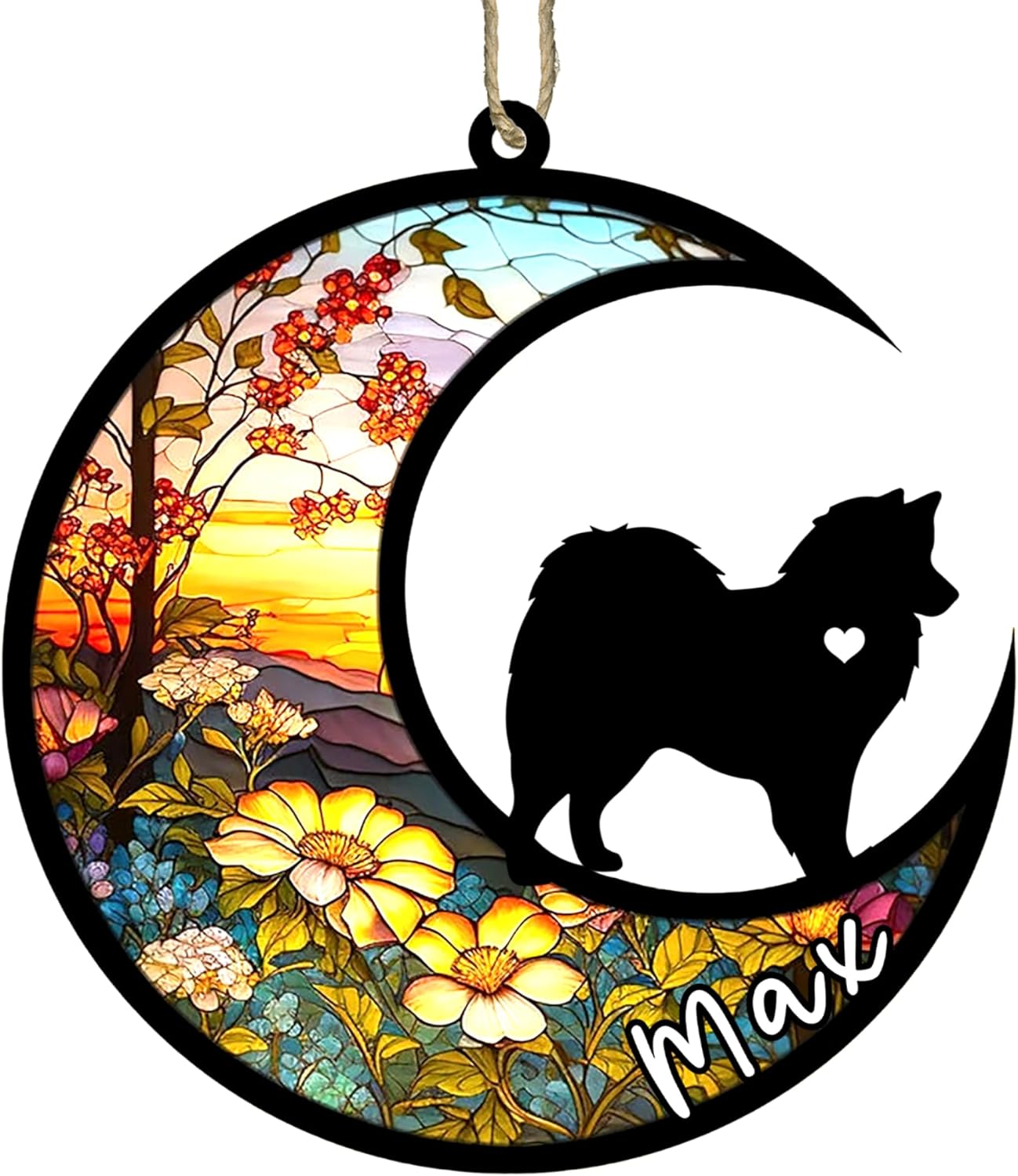 Personalized Dog Memorial, Custom Name American Eskimo Dog Christmas Ornament with Name, Custom Breeds, Pet Loss Light Catcher, Gifts for Lovers Loss of Pet Sympathy on Mothers Day Christmas