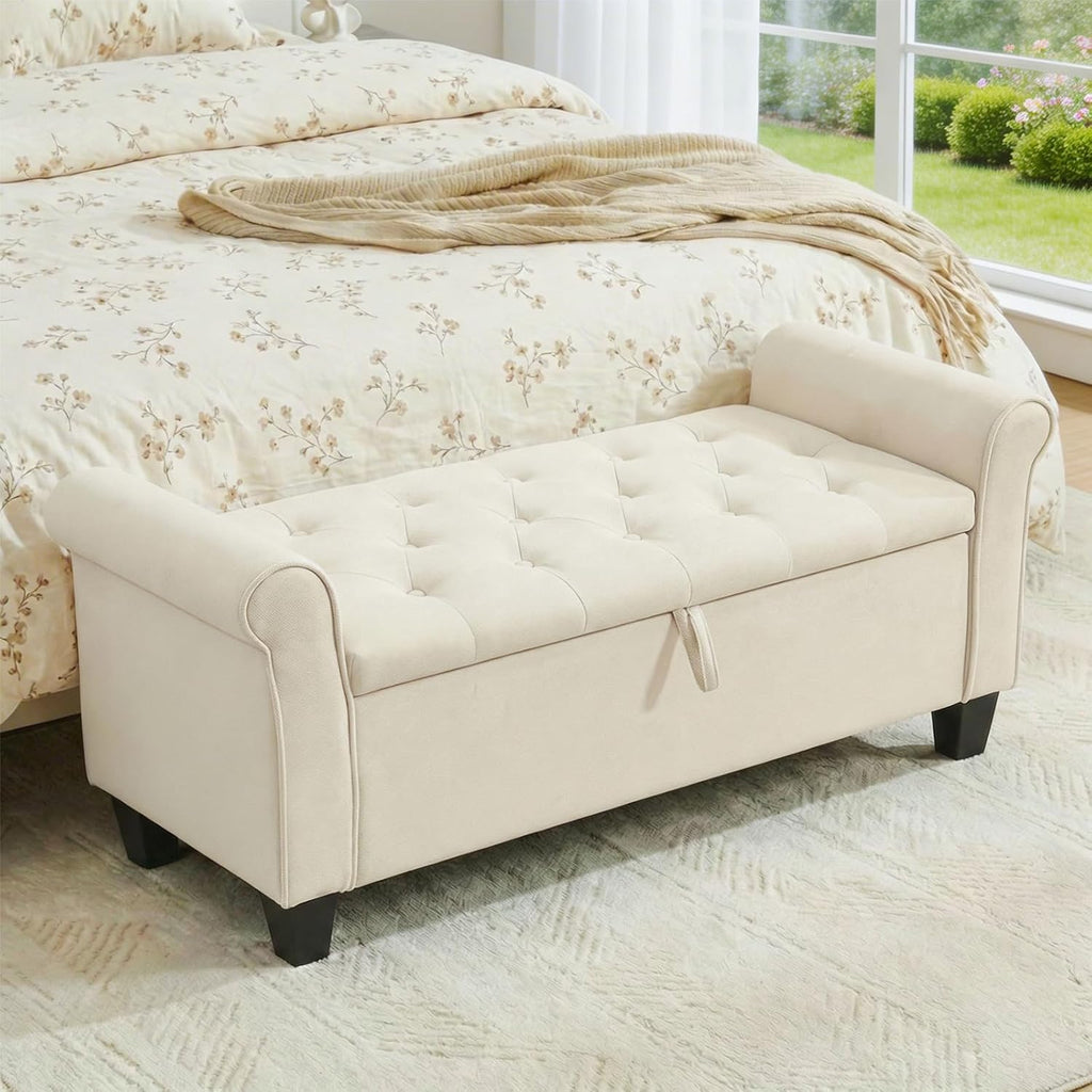 49" End of Bed Storage Bench for Bedroom, Upholstered Storage Ottoman | Easy Assembly with Instructions, Pet Friendly, Polyester Fabric Ottoman Bench for Bedroom, Living Room, Window, Entryway