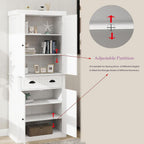 71.61" Kitchen Pantry Cabinet, Tall Storage Cabinet with 4 Doors and 1 Drawer, Freestanding Wood Kitchen Cabinet Cupboard with Adjustable Shelves for Kitchen, Dining Room, Living Room, White A
