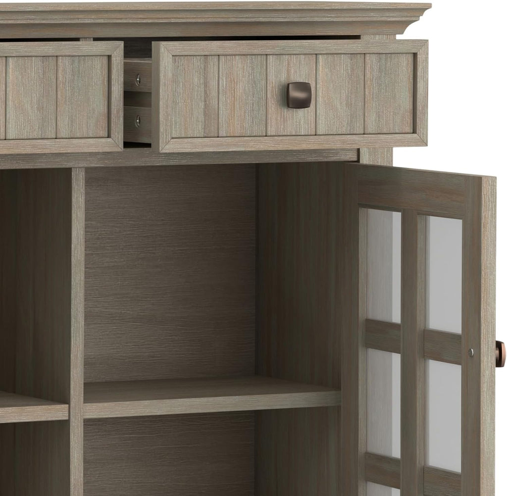 SIMPLIHOME Acadian Solid Wood 48 inch Wide Storage Bench that Seats 2 and 36 inch Wide Storage Cabinet in Distressed Grey for the Living Room, Entryway, and Family Room, Transitional Style