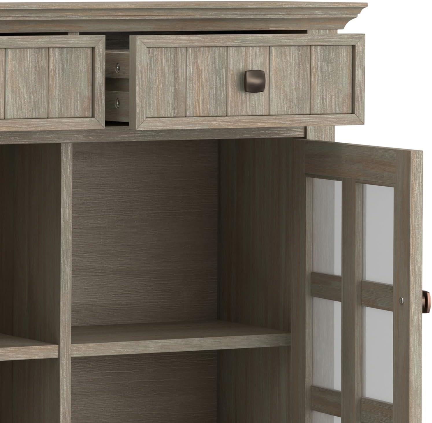 SIMPLIHOME Acadian Solid Wood 48 inch Wide Storage Bench that Seats 2 and 36 inch Wide Storage Cabinet in Distressed Grey for the Living Room, Entryway, and Family Room, Transitional Style