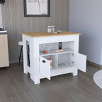Kitchen Island Two Door Cabinet and Shelf in Multicolor | Includes two cabinet doors and a shelf for storage